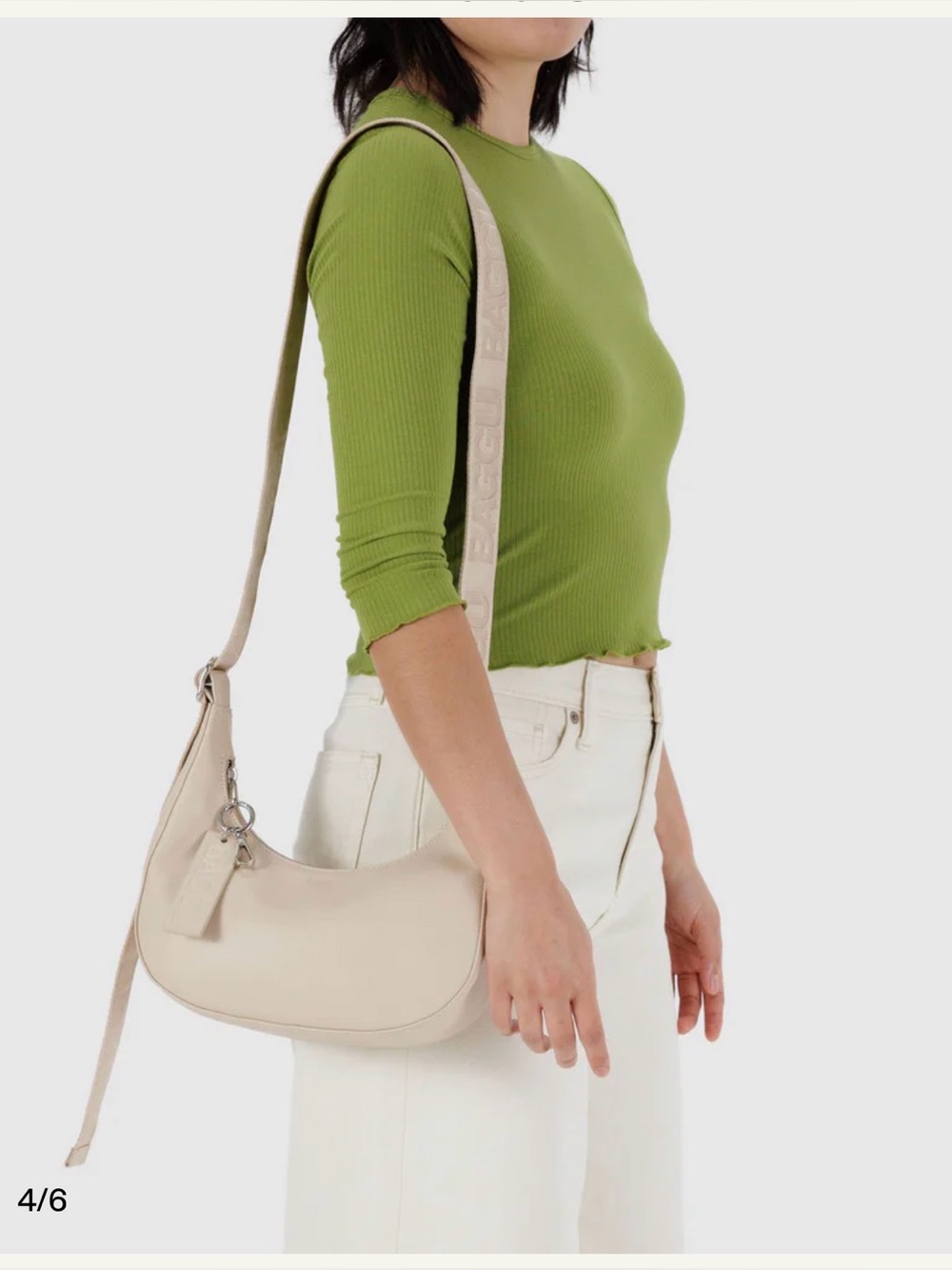 Baggu small leather crescent bag in stone - Picture 4 of 5